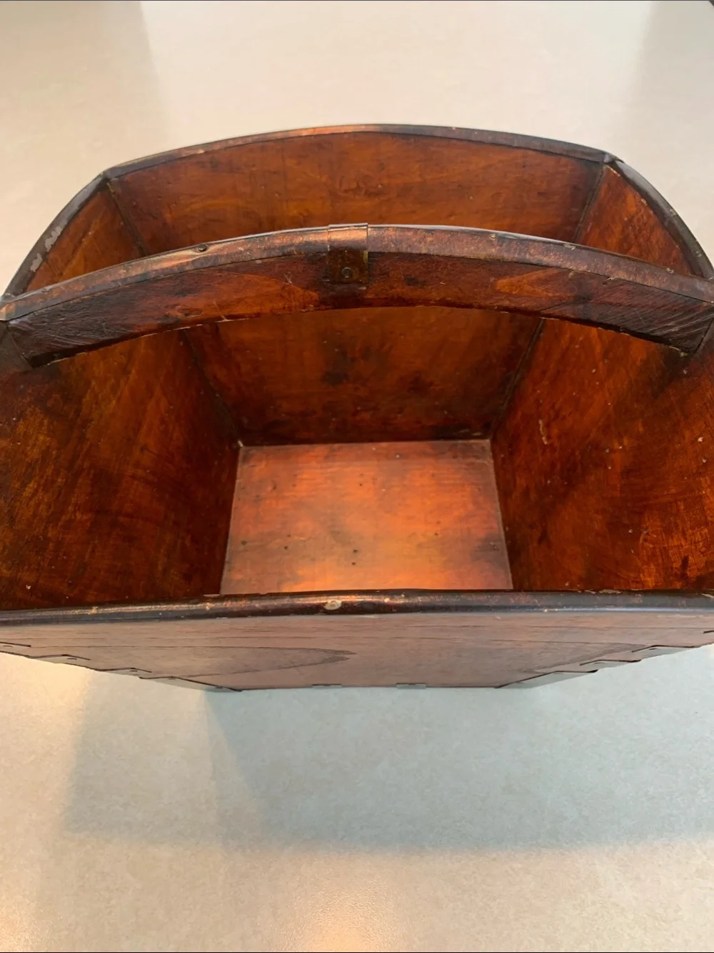 Oriental Asian Wood Rice/Harvest Style Basket with Metal Straps